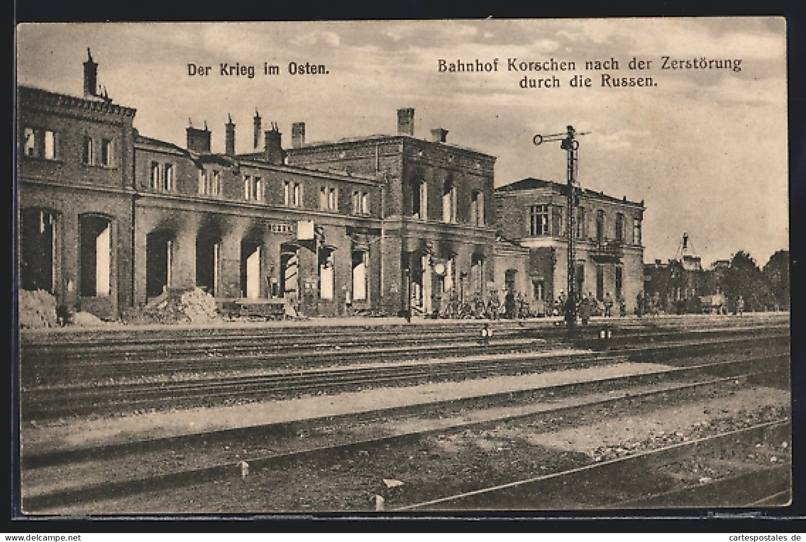 AK Korschen, Bahnhof Nach Der Zerstörung Durch Die Russen  - Ostpreussen