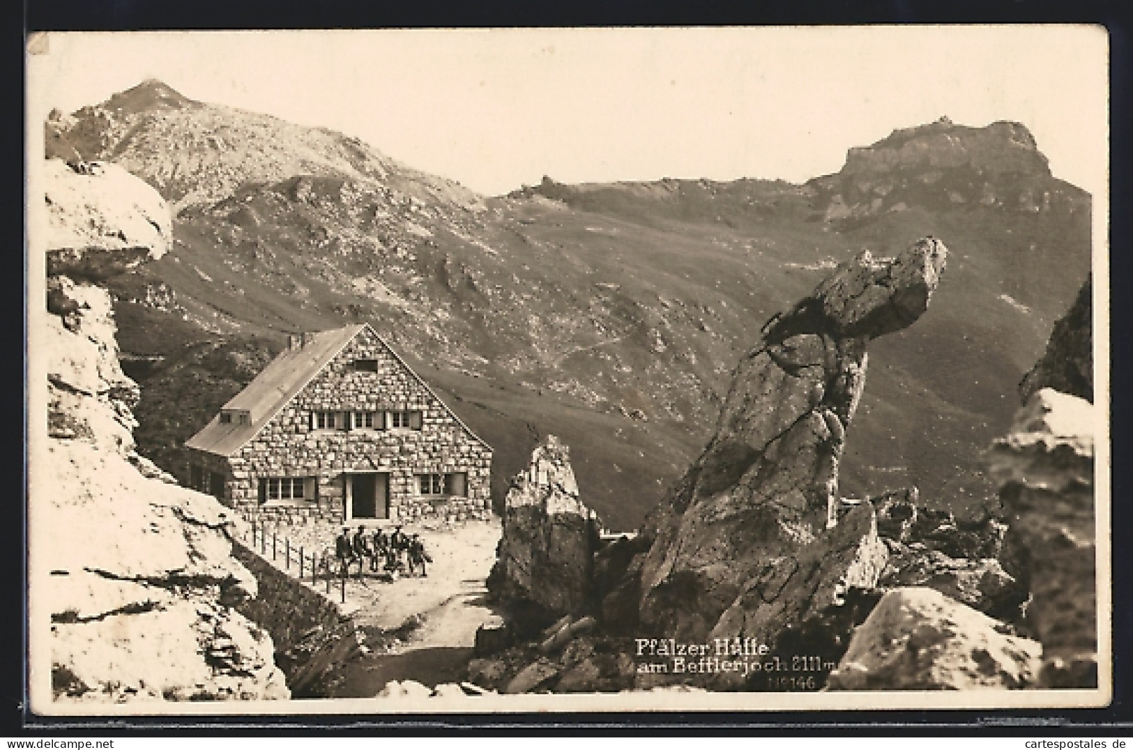AK Pfälzer Hütte, Bettlerjoch, Wanderer  - Liechtenstein