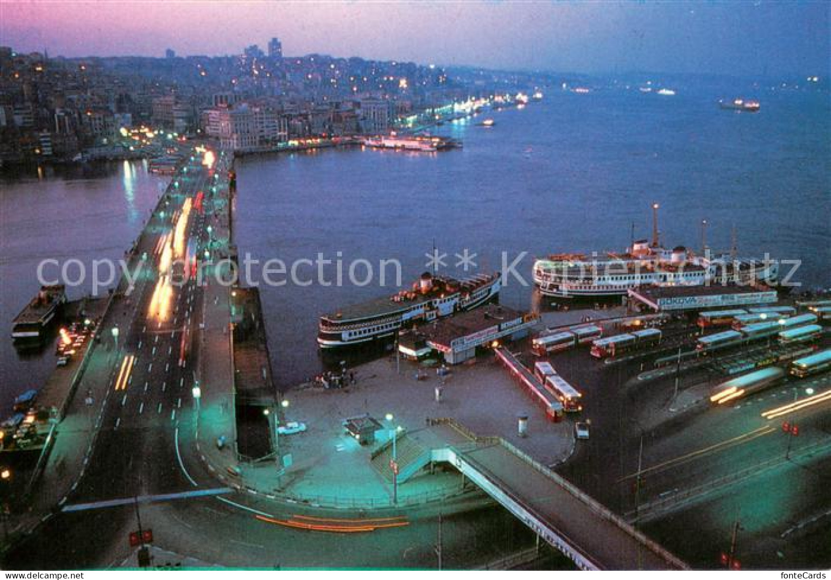 73732172 Istanbul Constantinopel Fliegeraufnahme Galata-Bruecke Bei Nacht Istanb - Turkey