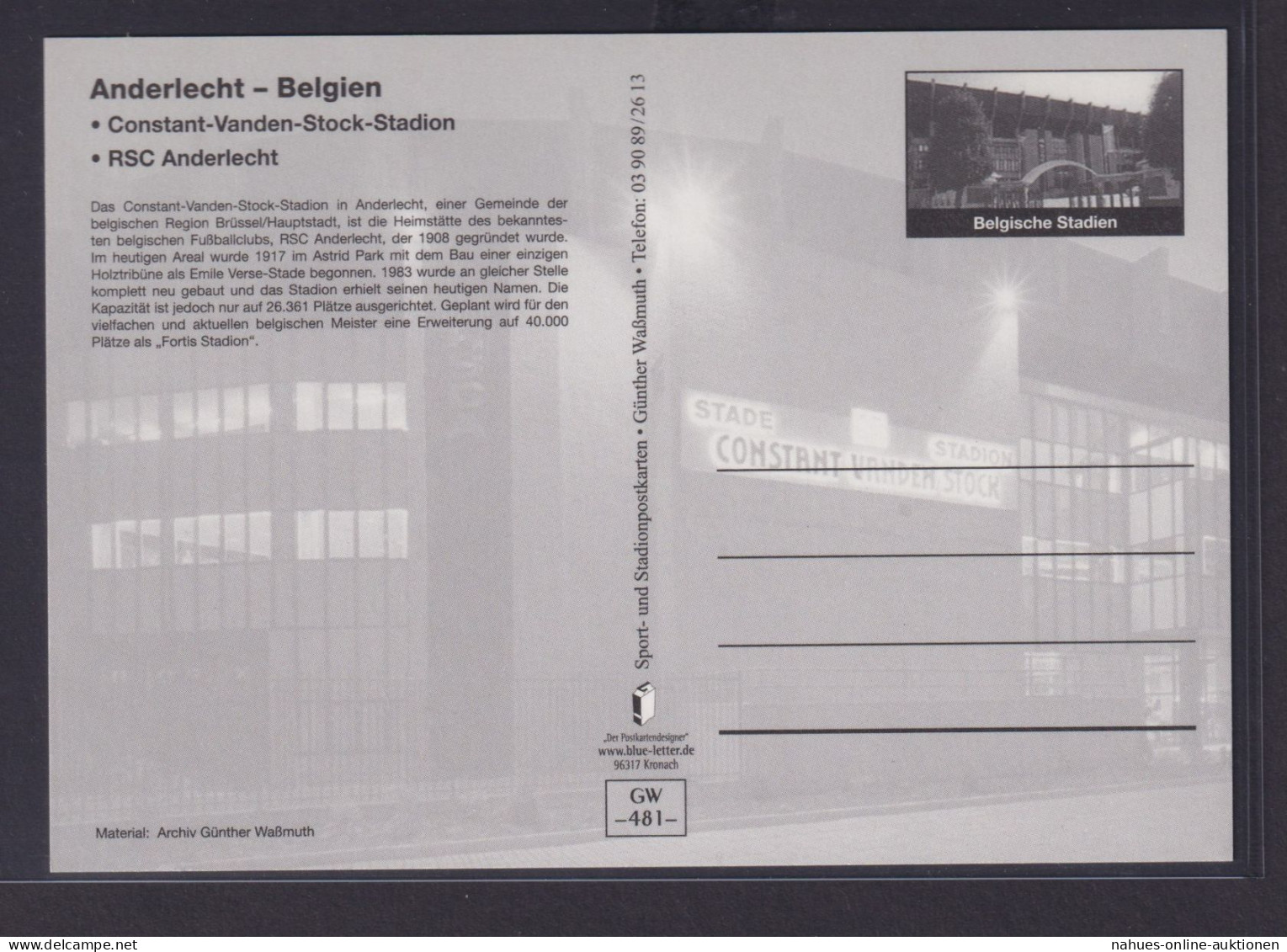 Ansichtskarte Fußballstadion Anderlecht Belgien Constant Vanden Stock Stadion - Other & Unclassified