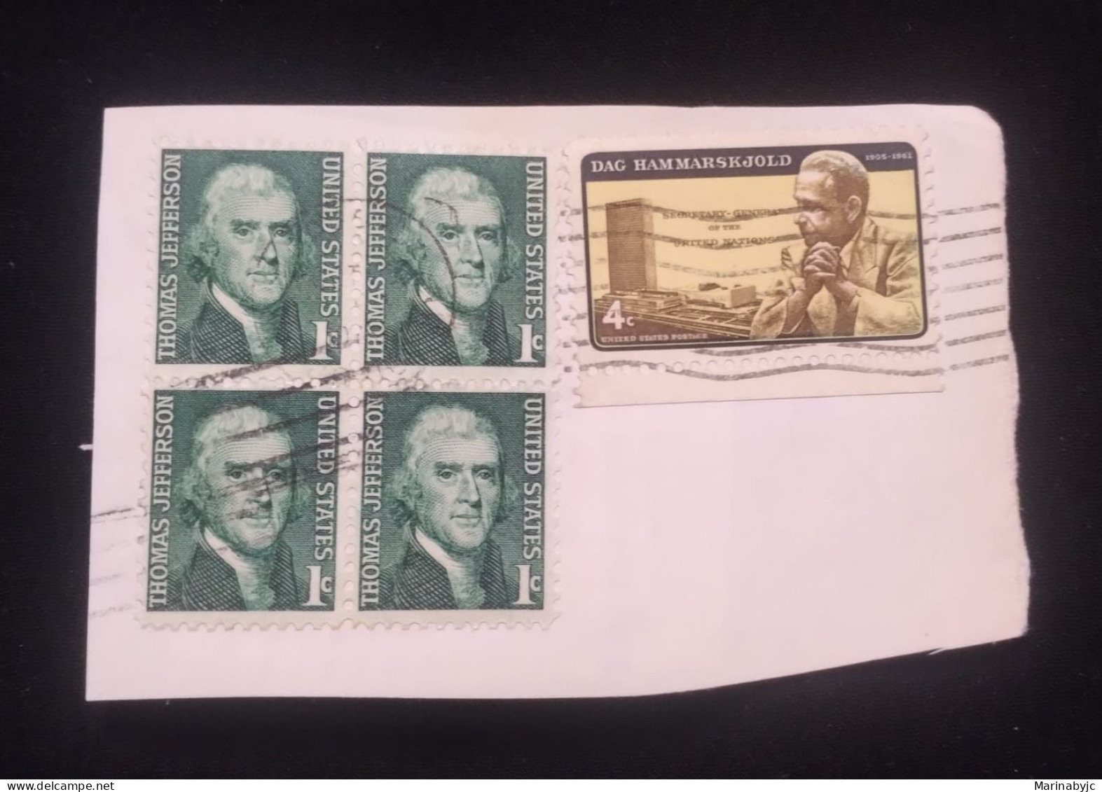 C) 1970 UNITED STATES, SHEET WITH BLOCK OF 4 STAMPS BY THOMAS JEFFERSON AND DAG HAMMARSKJÖLD. MINT - Autres & Non Classés