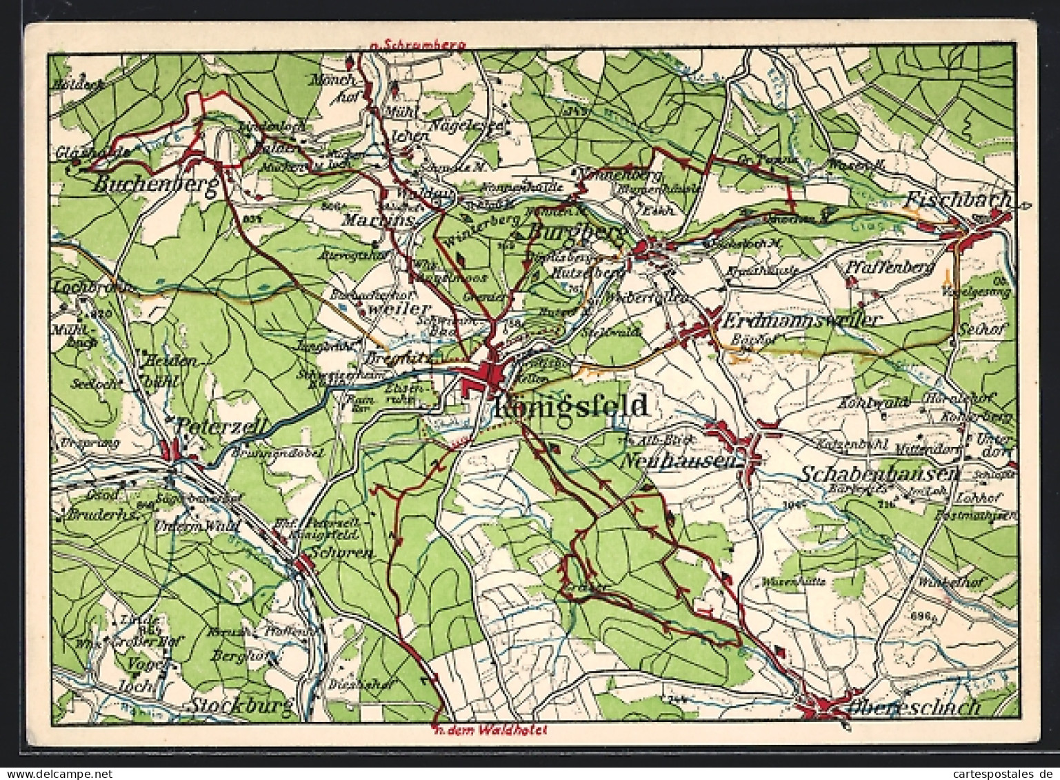 AK Königsfeld I. Schwarzwald, Landkarte Der Region Um Den Ort  - Mapas