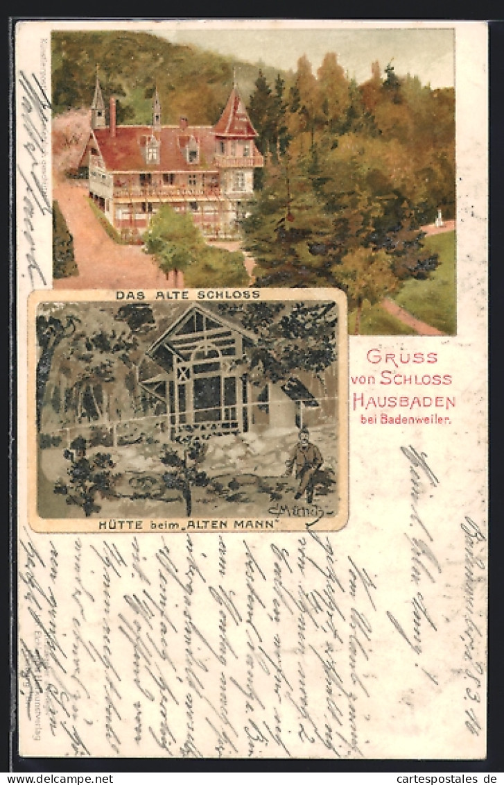 Lithographie Badenweiler, Schloss Hausbaden, Hütte Beim Alten Mann  - Badenweiler