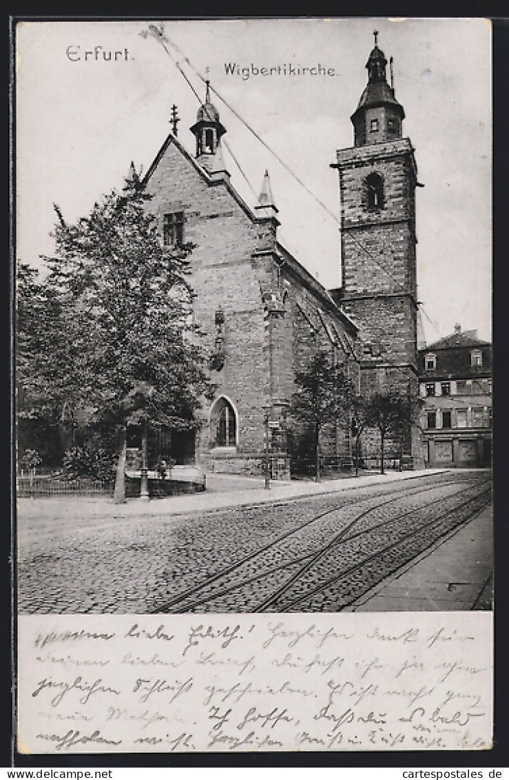 AK Erfurt, Wigbertikirche, Strassenbahngleise  - Erfurt
