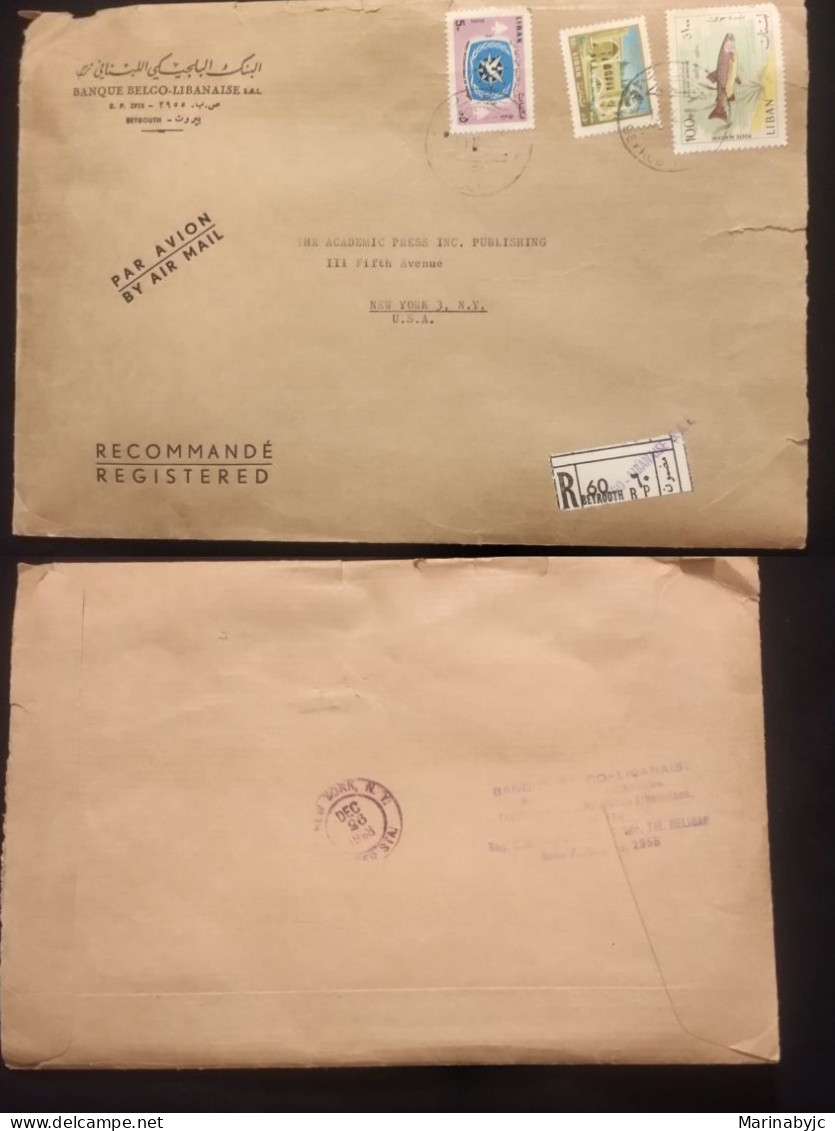 C) 1968, LEBANON, AIR MAIL, ENVELOPE SENT TO THE UNITED STATES FRONT AND RETURN. MULTIPLE STAMPS. - Altri & Non Classificati