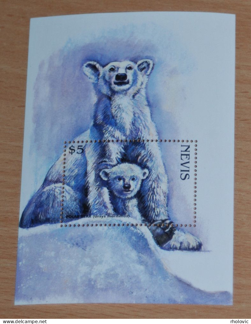 NEVIS 1998, Polar Bears, Animals, Fauna, Mi #B141, Souvenir Sheet, MNH** - Osos