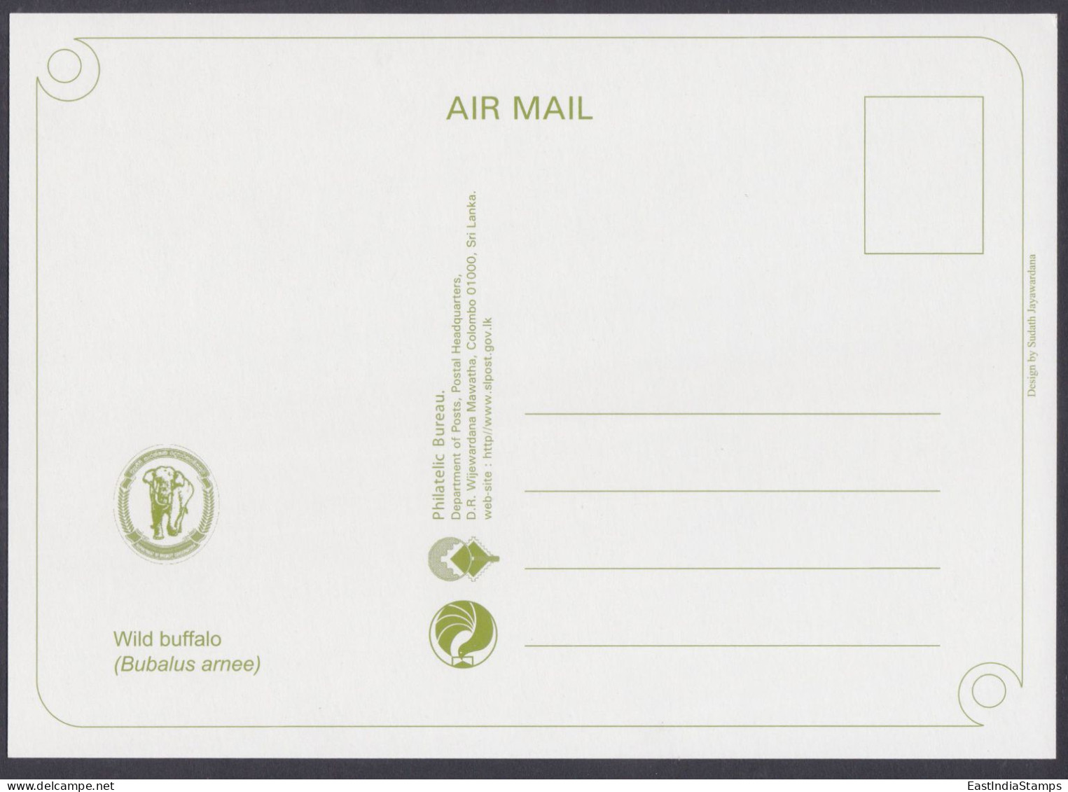 Sri Lanka Ceylon Mint Unused Airmail Postcard Yala National Park, Wild Buffalo, Animal, Animals, Post Card - Sri Lanka (Ceylon)