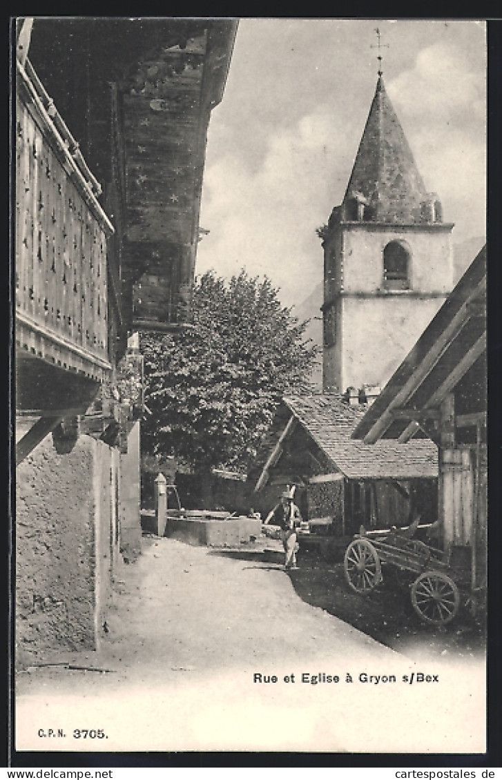 AK Gryon Sur Bex, Rue Et Eglise  - Gryon