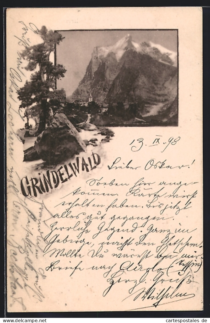 AK Grindelwald, Ortsansicht Gegen Das Bergmassiv  - Grindelwald