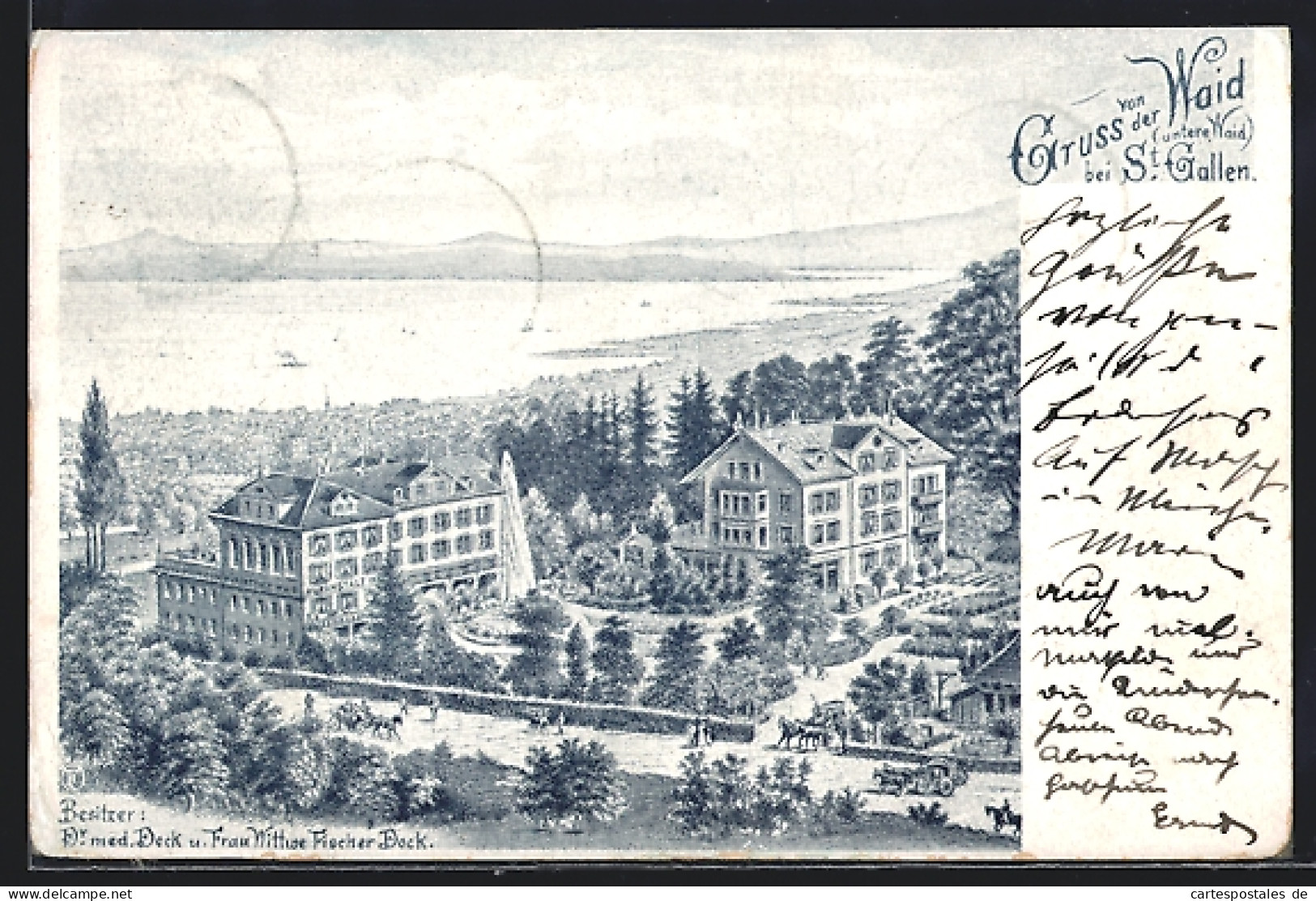 Lithographie St. Gallen, Die Kuranstalt Waid, Inh. Dr. Med. Dock Und Frau Wwe Fischer Dock  - St. Gallen