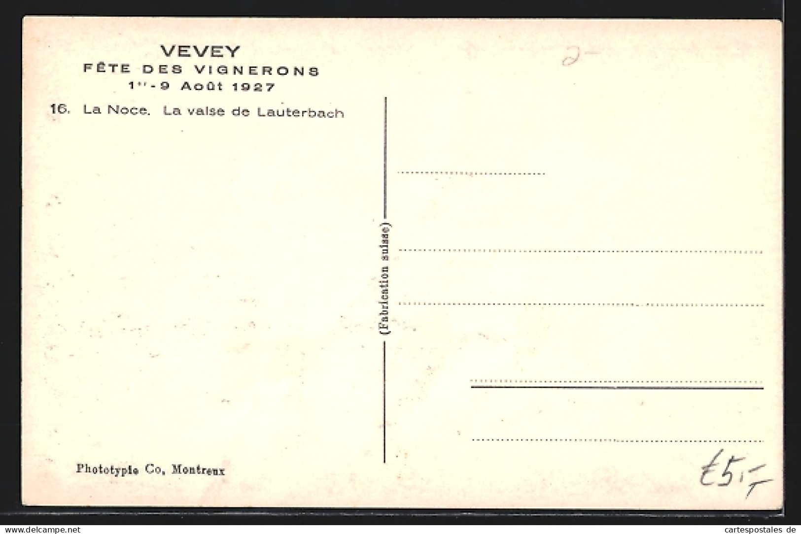 AK Vevey, Fete Des Vignerons 1927, La Valse De Lauterbach  - Vevey