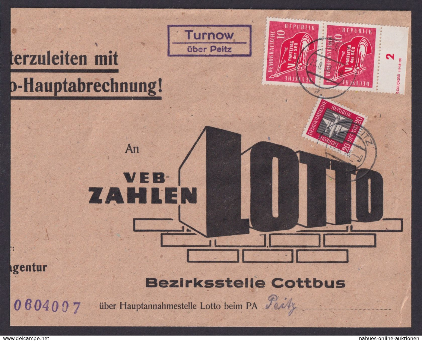 Turnow über Peitz Brandenburg DDR Brief Landpoststempel Zusammendruck Bogenrand - Covers & Documents