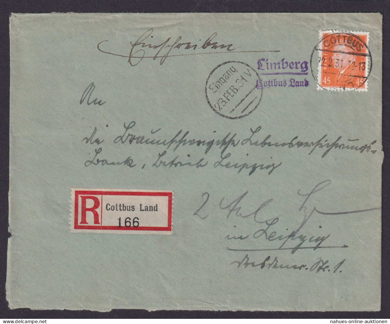 Limberg über Cottbus Land Brandenburg Deutsches Reich R Brief Landpoststempel - Briefe U. Dokumente