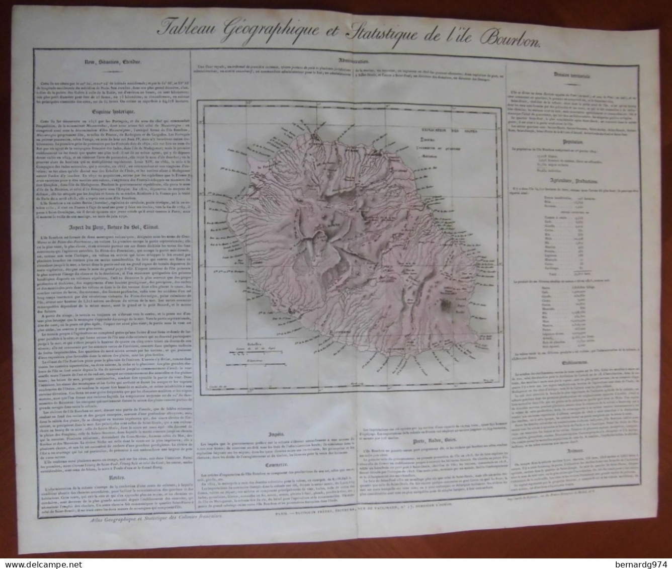 Réunion : Grande Carte En Couleur De 1826  Par Alexandre Baudouin - Cartes Géographiques