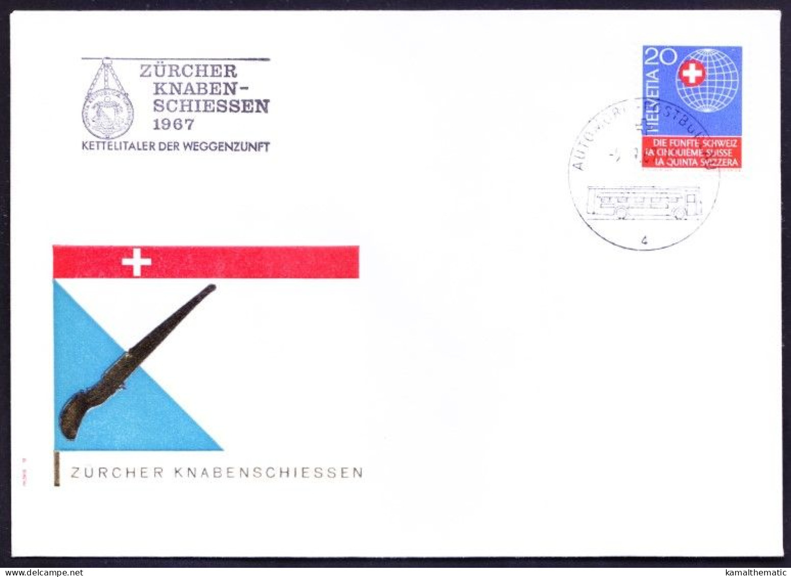 Switzerland 1967 Cover, Slogan Zurich Boys Shooting Competition - Shooting (Weapons)