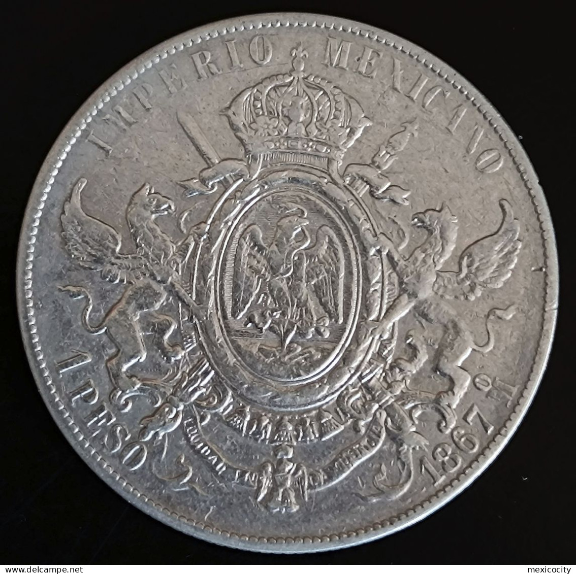 MEXICO 1867 $1 MAXIMILIAN PESO Mo. Mark, See Imgs., Nice, Rather Scarce - Mexico