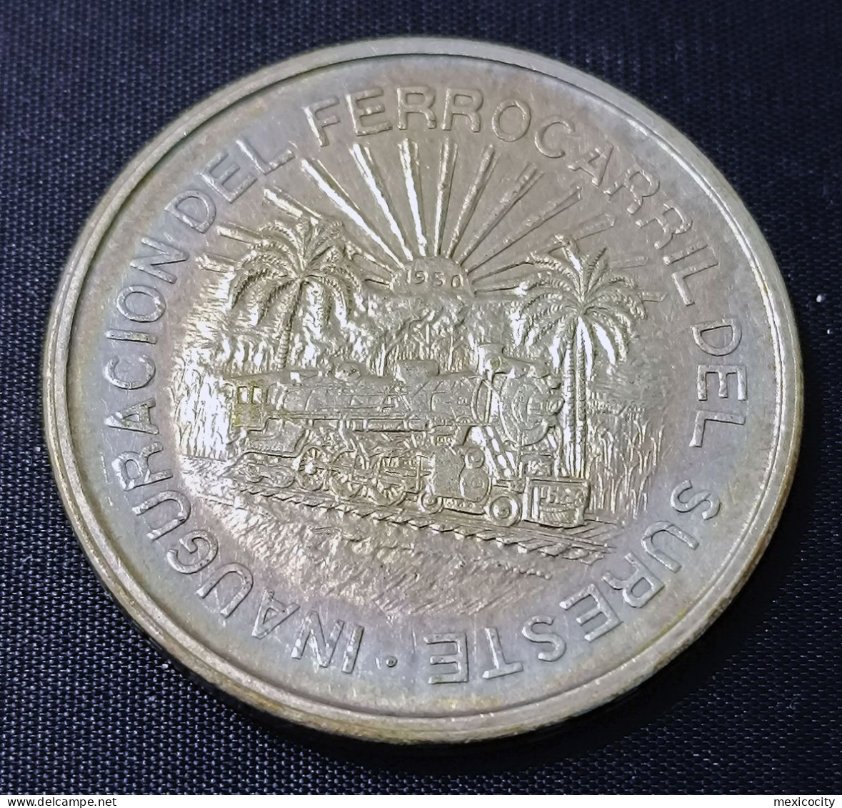 MEXICO 1950 $5 SOUTHEASTERN RAILROAD Silver Coin, See Imgs., Nice, Rather Scarce - Mexique