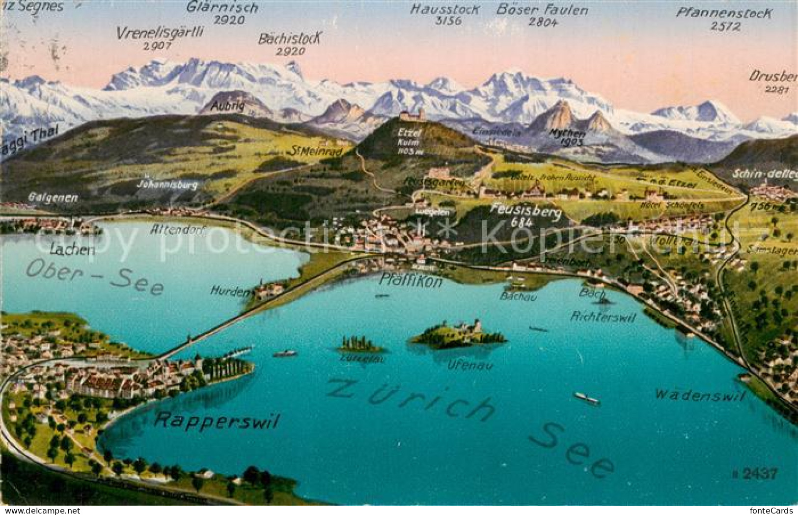 13727996 Zuerichsee ZH Panoramakarte Mit Obersee Und Rapperswil Feldpost Zuerich - Sonstige & Ohne Zuordnung