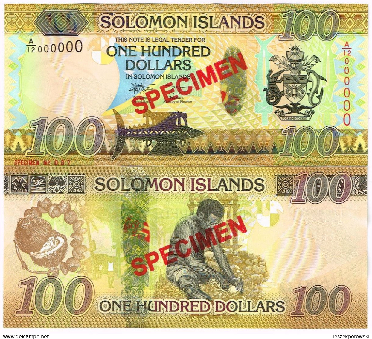 Solomon Islands 100 Dollars Banknote SPECIMEN A/12 P-36S 2023 UNC - Other - Oceania