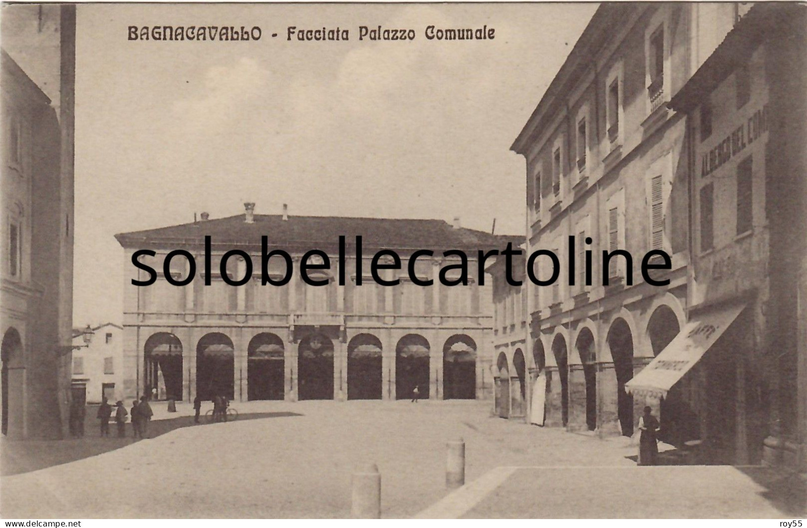Emilia Romagna-ravenna-bagnacavallo Palazzo Comunale Veduta Facciata Piazza Animata Primi 900 (f.piccolo) - Otros & Sin Clasificación