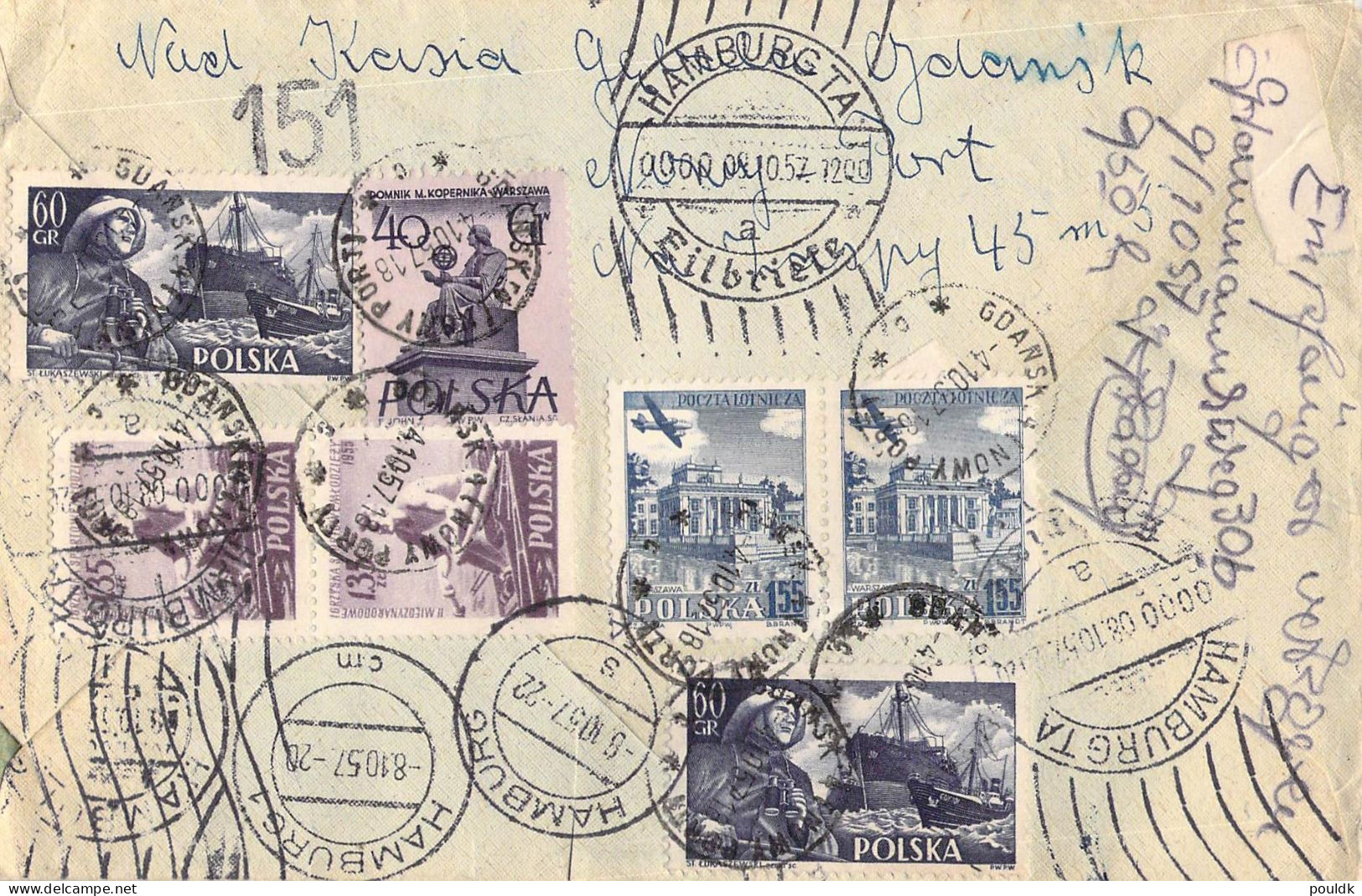 Poland Expres Cover Posted Gdansk 4 (Nowy Port) 4.10.1957 - Well Travelled In Hamburg. Dirty & Cut Into. Postal Weight 0 - Covers & Documents