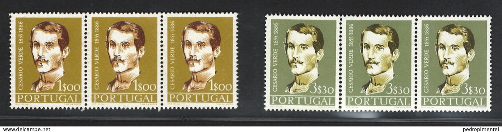 Portugal Stamps 1957 "Cesario Verde" Condition MNH #831-832 (strip Of 3) - Nuevos