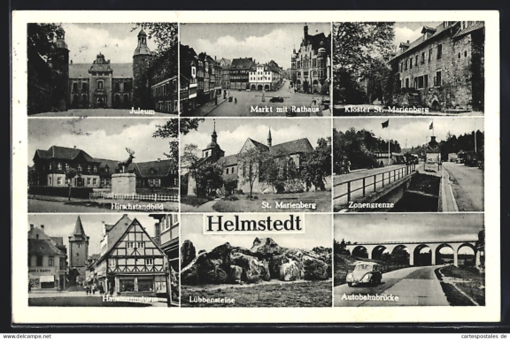 AK Helmstedt, Zonengrenze, Markt Mit Rathaus, Atuobahnbrücke  - Customs