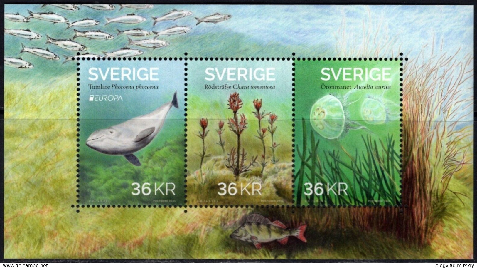 Sweden Suède Suède 2024 Europa CEPT Underwater Flora And Fauna Set Of 3 Stamps In Block MNH - Ungebraucht