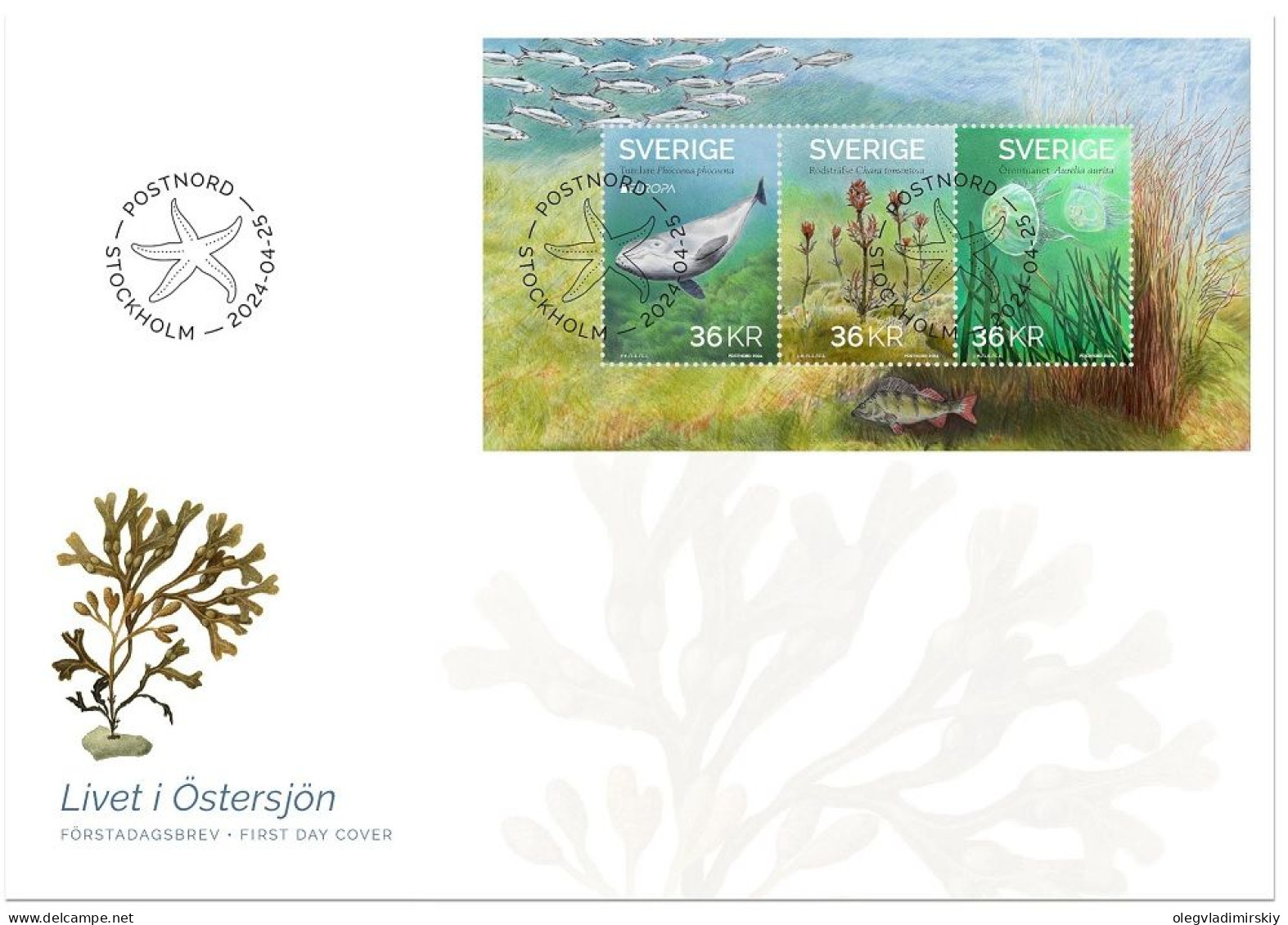 Sweden Suède Suède 2024 Europa CEPT Underwater Flora And Fauna Set Of 3 Stamps In Block FDC - Wale