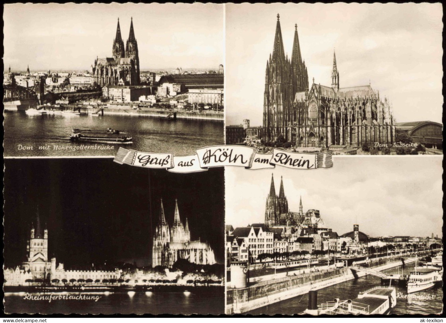 Köln Rheinuferbeleuchtung Stadtansichten Dom (Mehrbildkarte) 1960 - Köln