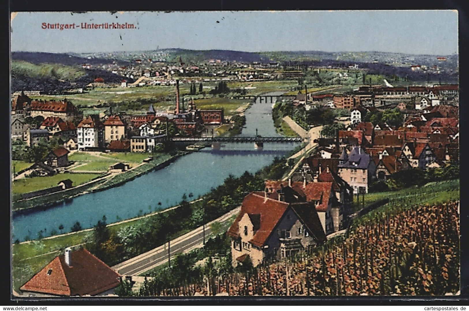 AK Stuttgart-Untertürkheim, Teilansicht Mit Brücke  - Stuttgart