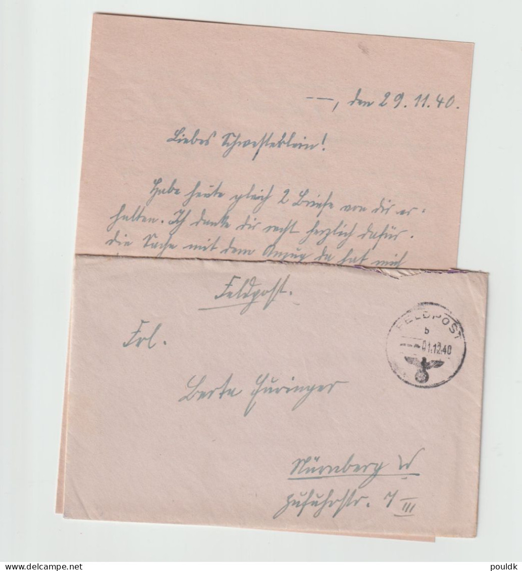 German Feldpost WW2 From Coquelles In France - I/Jagdgeschwader 51 Posted 1.12.1940. Postal Weight 0,04 Kg. Please Read - Militaria