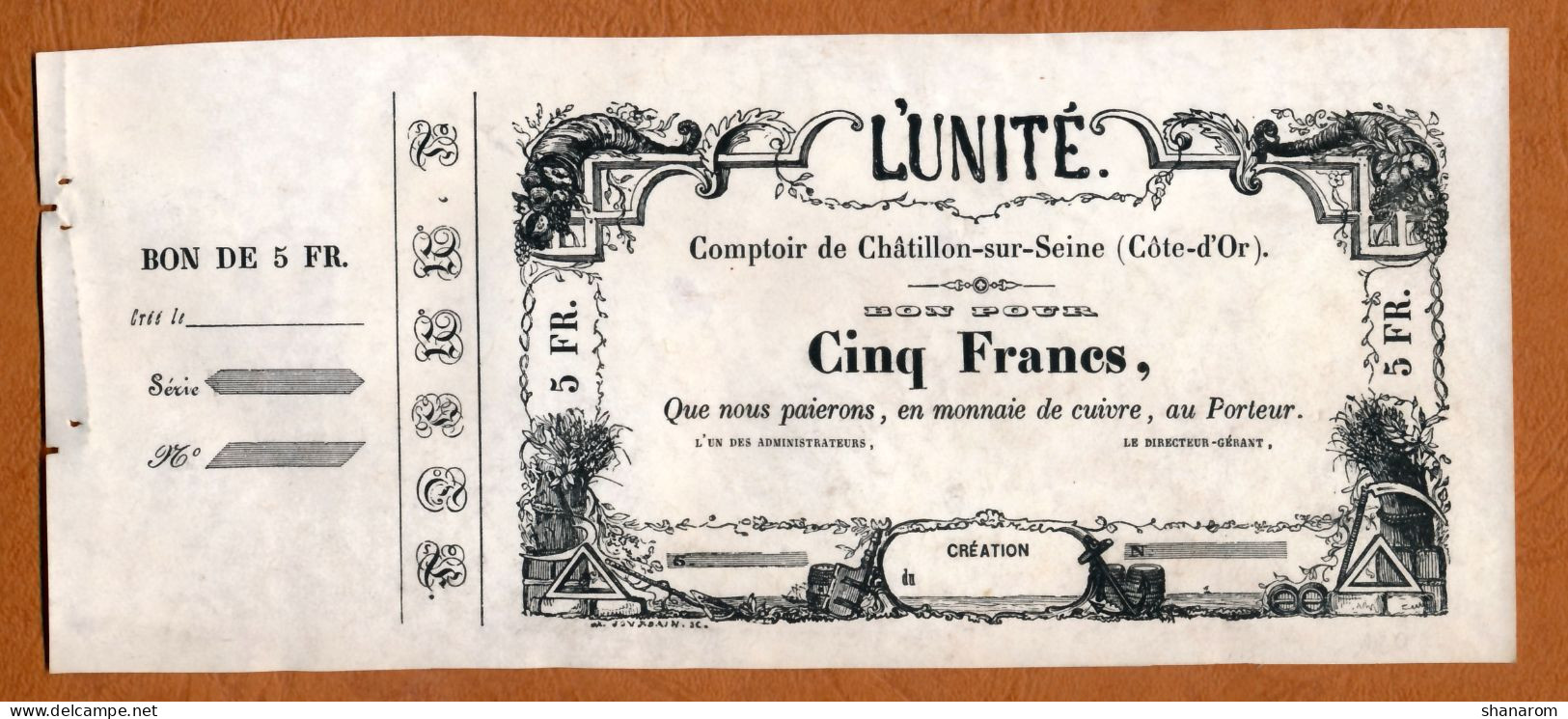 BON COMMERCIAL // CHATILLON-SUR-SEINE (Côte-d'Or) // L'UNITE // Cinq Francs - Bonds & Basic Needs