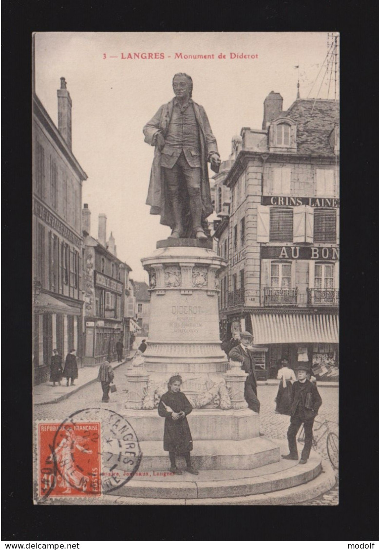 CPA - 52 - Langres - Monument De Diderot - Animée - Circulée En 1911 - Langres