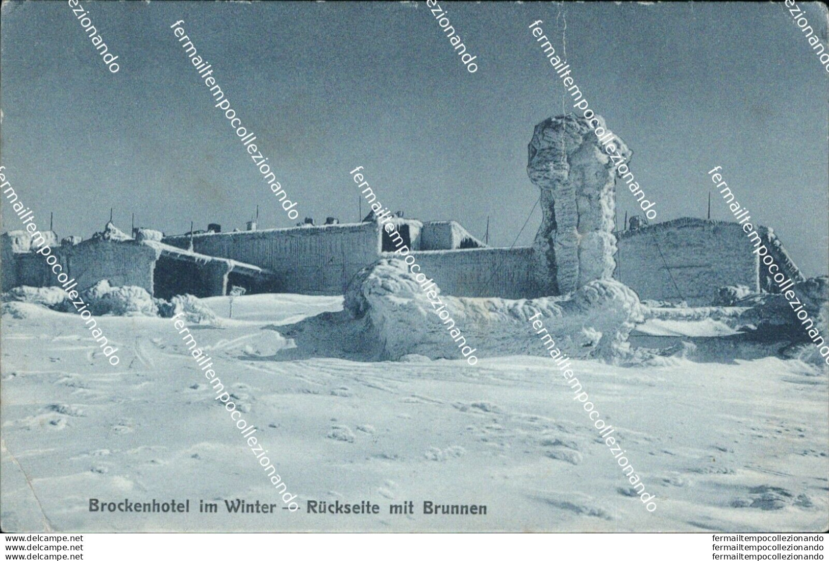 Bd38 Cartolina Brockenhotel Im Winter Ruckseite Mit Brunnen - Altri & Non Classificati