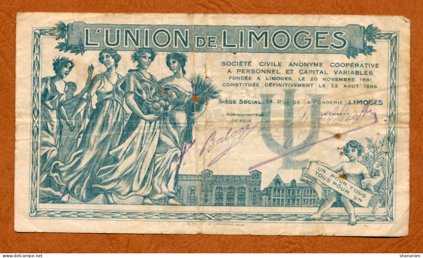 1935 // BON COMMERCIAL // LIMOGES (Haute-Vienne 87) // L'UNION // Bon De Cinq Francs - Bons & Nécessité