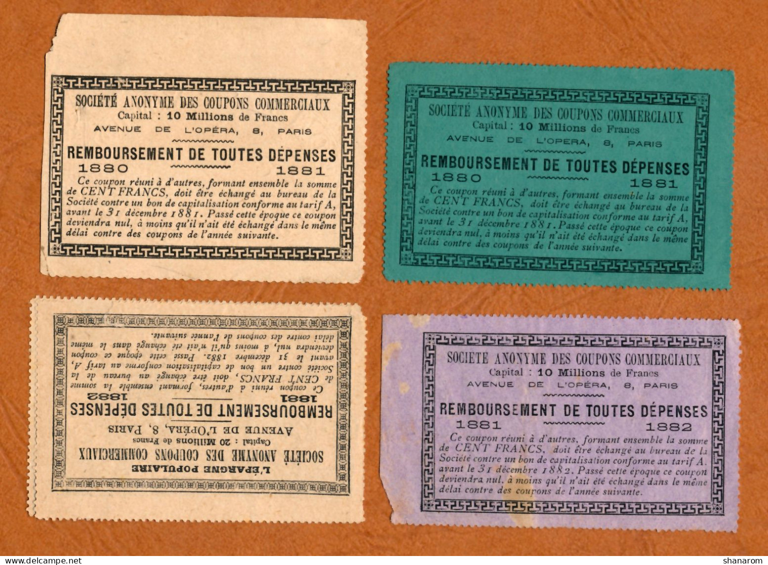 1881-1882 // BON COMMERCIAL // PARIS (75) // SOCIETE ANONYME DES COUPONS COMMERCIAUX // 4 Bons - Bons & Nécessité