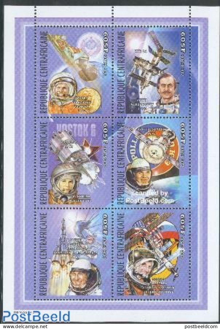 Central Africa 2002 Cosmonauts 6v M/s, Mint NH, Transport - Space Exploration - Centrafricaine (République)