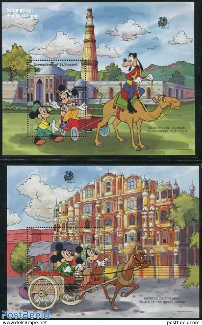 Saint Vincent & The Grenadines 1989 India 89, Disney 2 S/s, Mint NH, Art - Disney - Disney