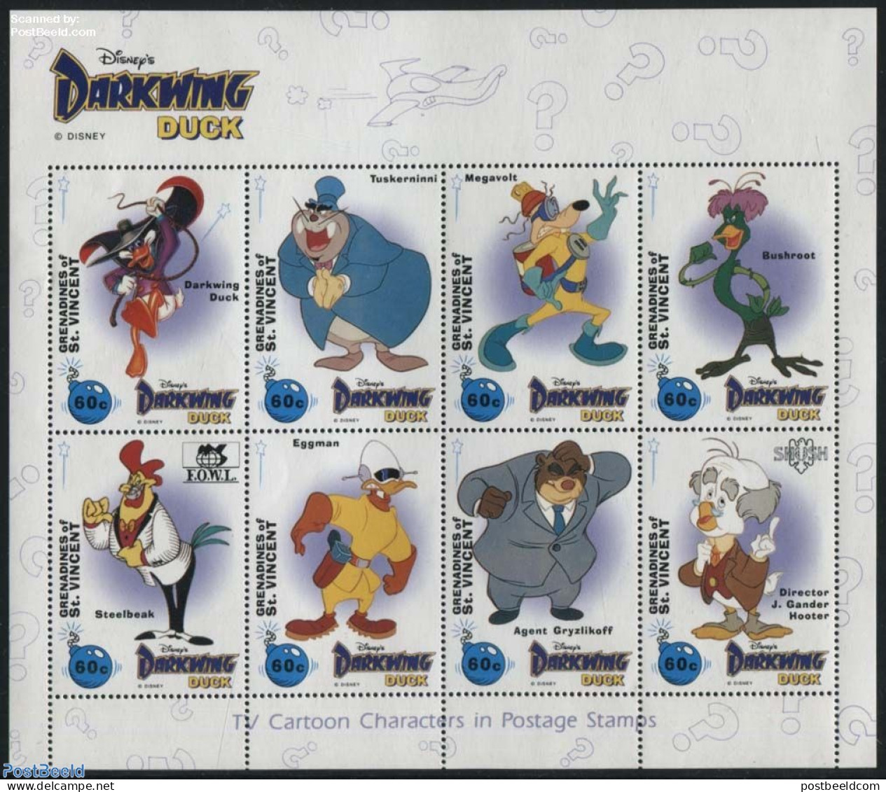Saint Vincent & The Grenadines 1992 Darkwing Duck 8v M/s, Mint NH, Art - Disney - Disney