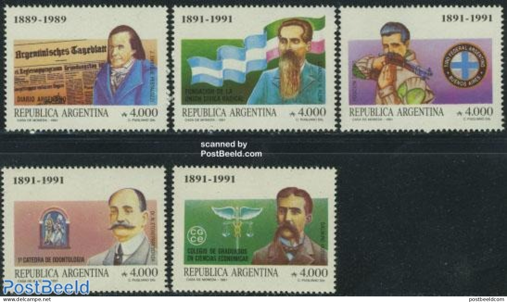 Argentina 1991 Famous Persons 5v, Mint NH, History - Nuovi