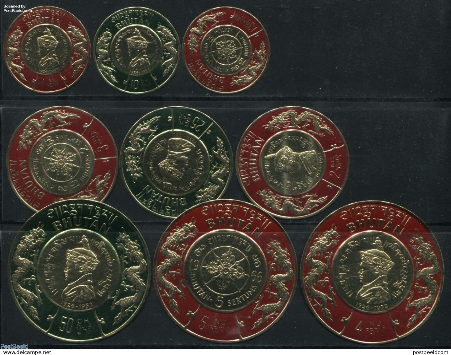 Bhutan 1966 Maharadja 9v, Thick Round Stamps, Mint NH, Nature - Hippopotamus - Bhutan