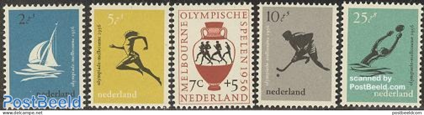 Netherlands 1956 Olympic Games Melbourne 5v, Mint NH, Sport - Transport - Athletics - Hockey - Olympic Games - Sailing.. - Unused Stamps