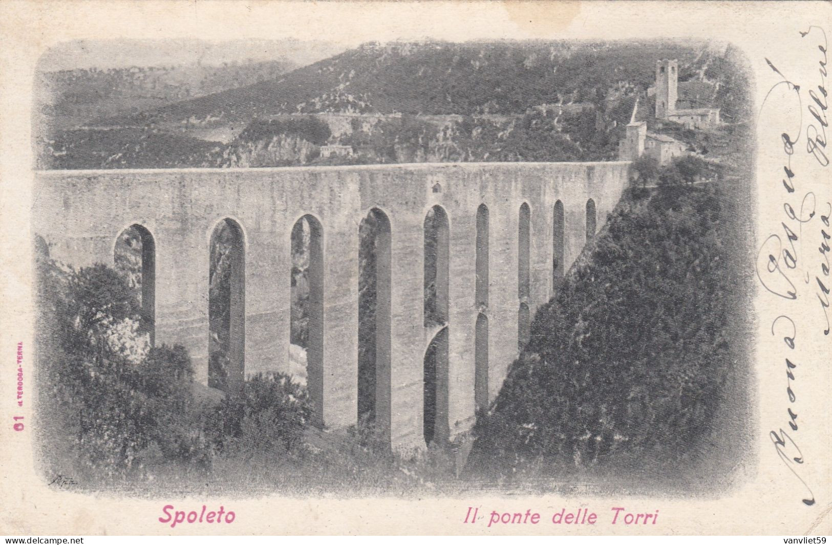 SPOLETO-PERUGIA-IL PONTE DELLE TORRI CARTOLINA  VIAGGIATA IL 16-4-1906-RETRO INDIVISO - Perugia