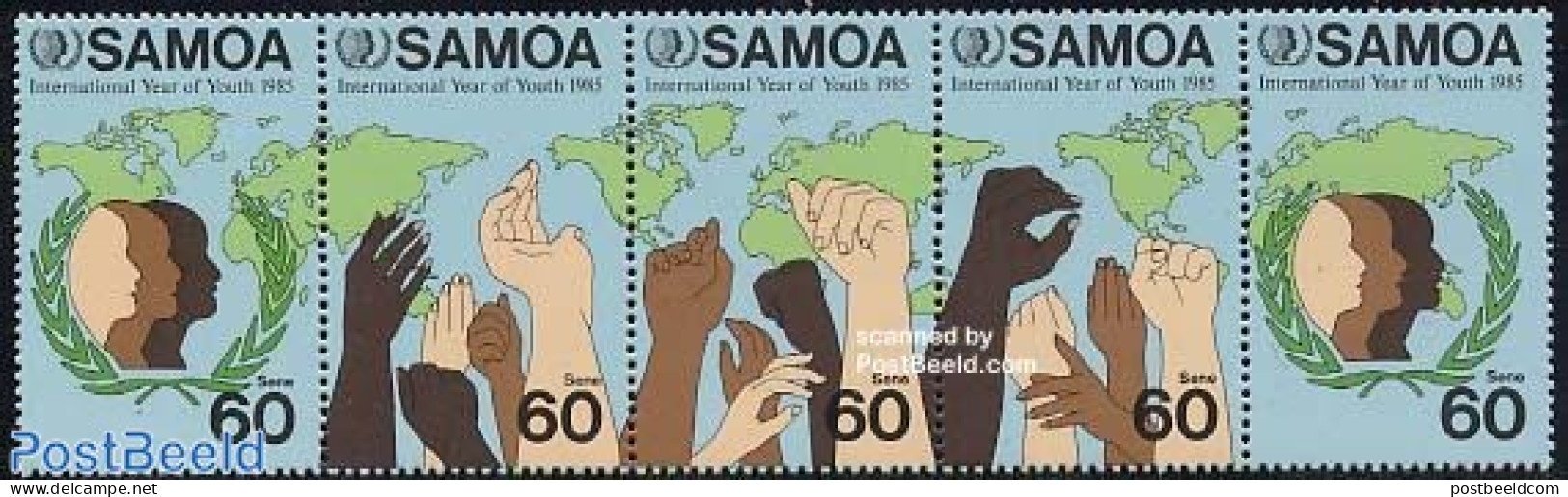 Samoa 1985 International Youth Year 5v [::::], Mint NH, Various - International Youth Year 1984 - Maps - Geographie