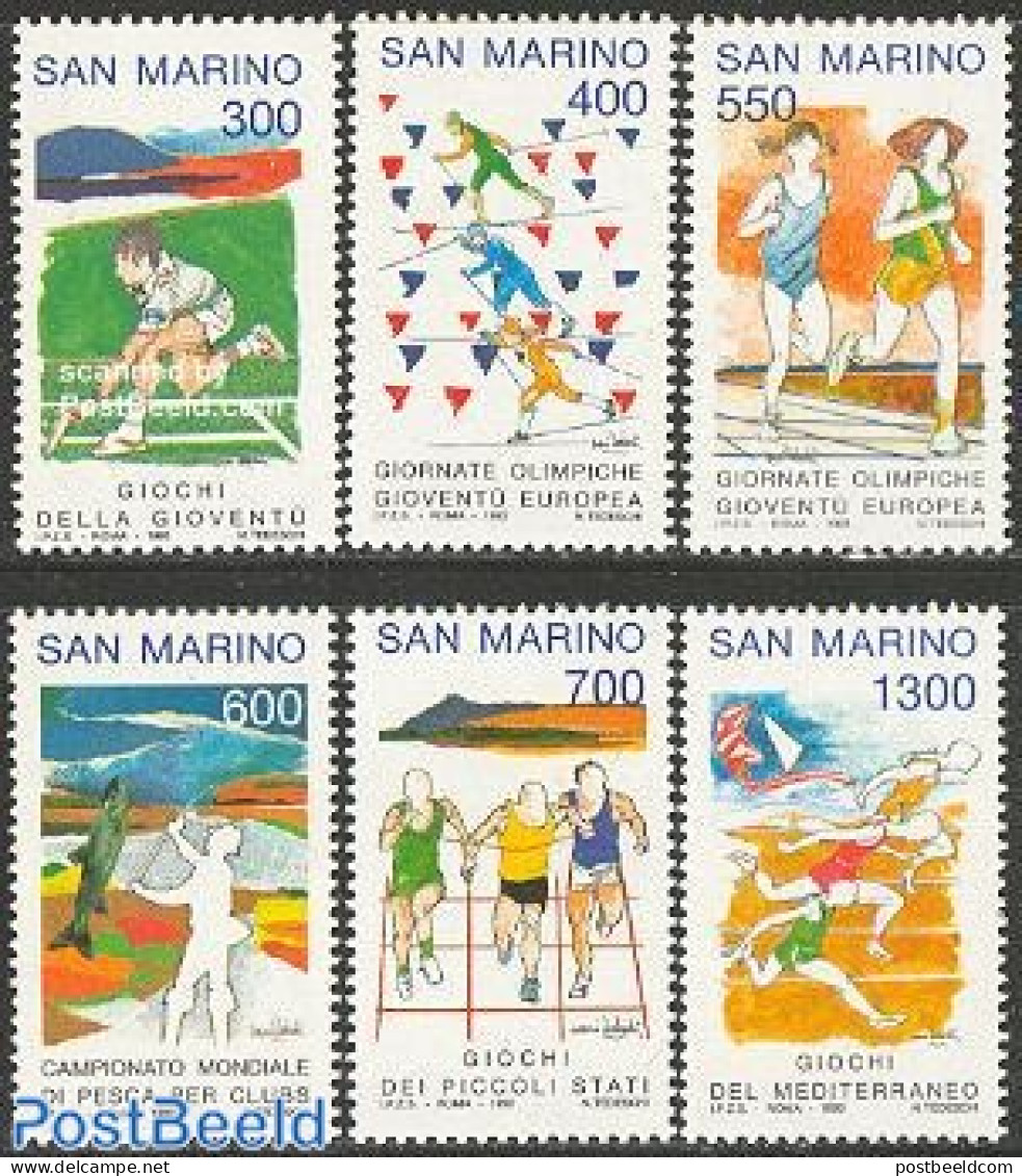 San Marino 1993 Sports 6v, Mint NH, History - Nature - Sport - Europa Hang-on Issues - Fishing - Athletics - Skiing - .. - Nuevos