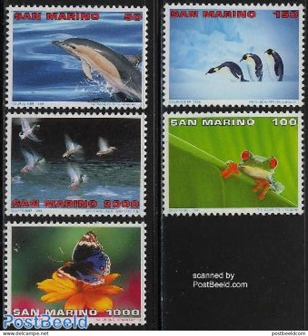 San Marino 1996 Eco Tourism 5v, Mint NH, Nature - Animals (others & Mixed) - Butterflies - Frogs & Toads - Reptiles - .. - Neufs