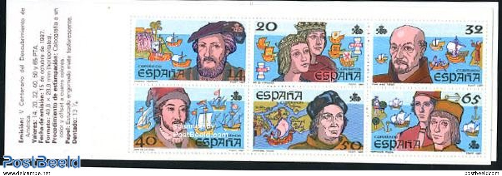 Spain 1987 Discovery Of America Booklet, Mint NH, History - Transport - Various - Explorers - Stamp Booklets - Ships A.. - Unused Stamps