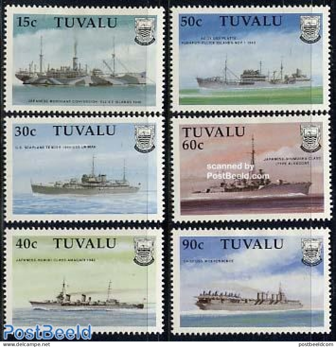 Tuvalu 1990 World War II Ships 6v, Mint NH, History - Transport - Militarism - World War II - Ships And Boats - Militaria