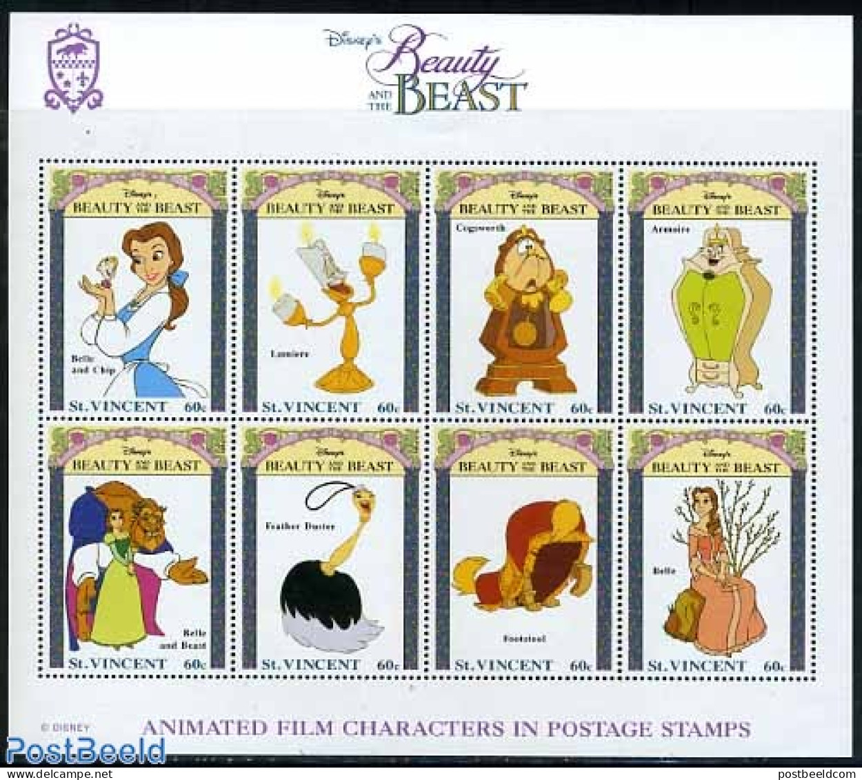 Saint Vincent 1992 Beauty & The Beast 8v M/s, Mint NH, Art - Disney - Disney